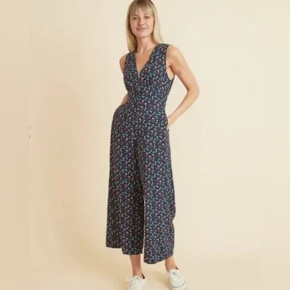 Marine Layer Holli Jumpsuit In Navy Cherry Print, Size L